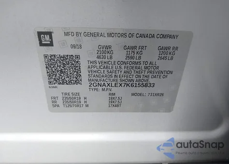 2019 Chevrolet Equinox Lt from USA, damaged, VIN 2GNAXLEX7K6155833